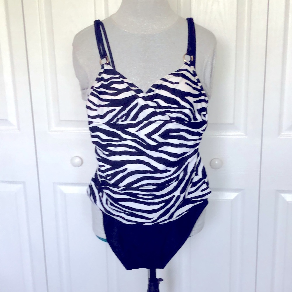 Ralph Lauren Zebra Print Tankini Swimsuit Set - Medium 2fer one piece pads sz 8